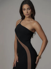 Black Mesh Patchwork One Shoulder Maxi Dress